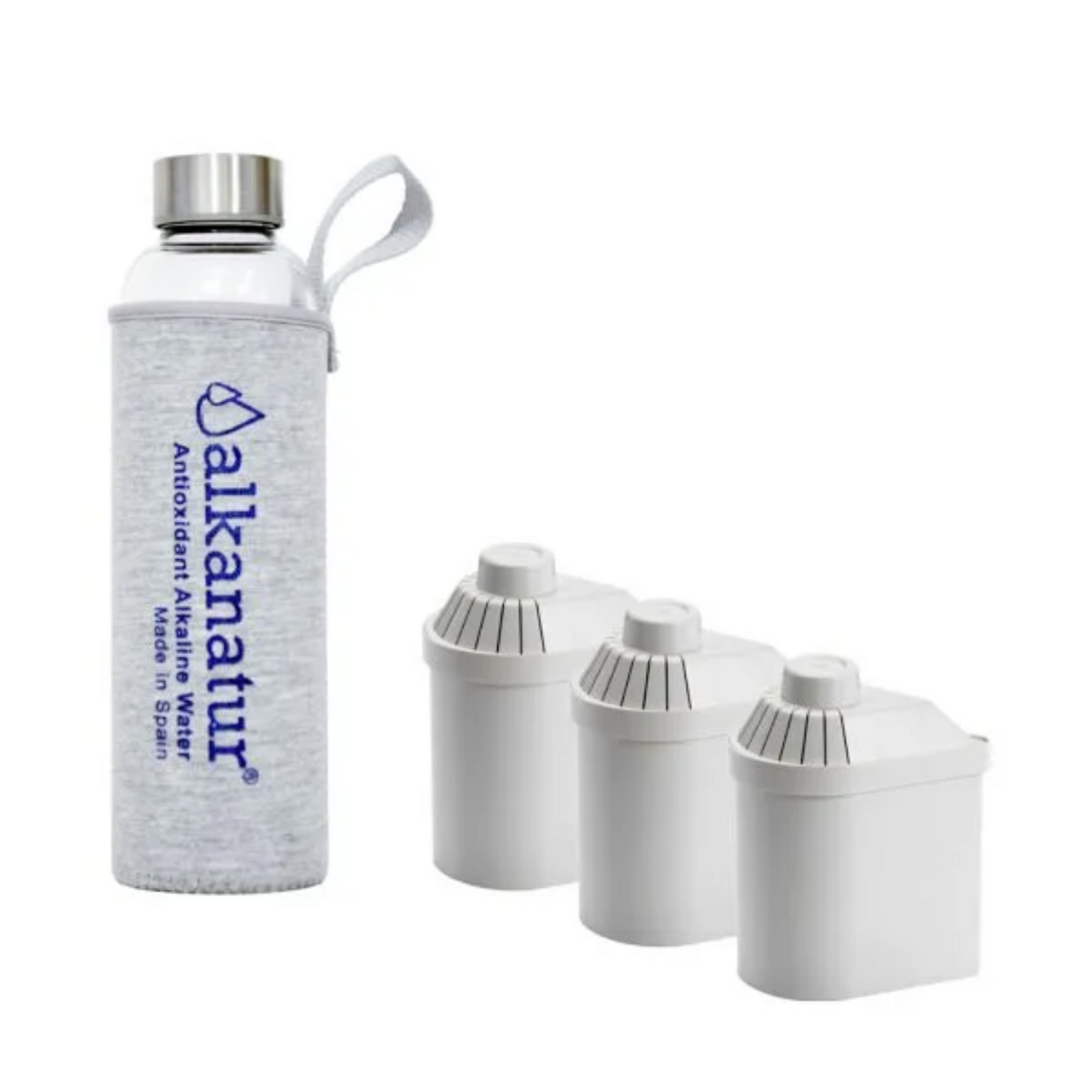 Pack Filtros Alkanatur Drops (duración 1200 litros) + Botella de cristal borosilicato